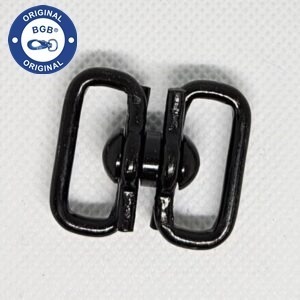 Närbild av en svart swivel med två rektangulära öglor i metall En "Original BGB"-logotyp är synlig i hörnet.