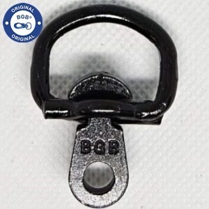 Närbild av en svart swivel med rund ögla i metall med en "Original BGB"-logotyp är synlig i hörnet.